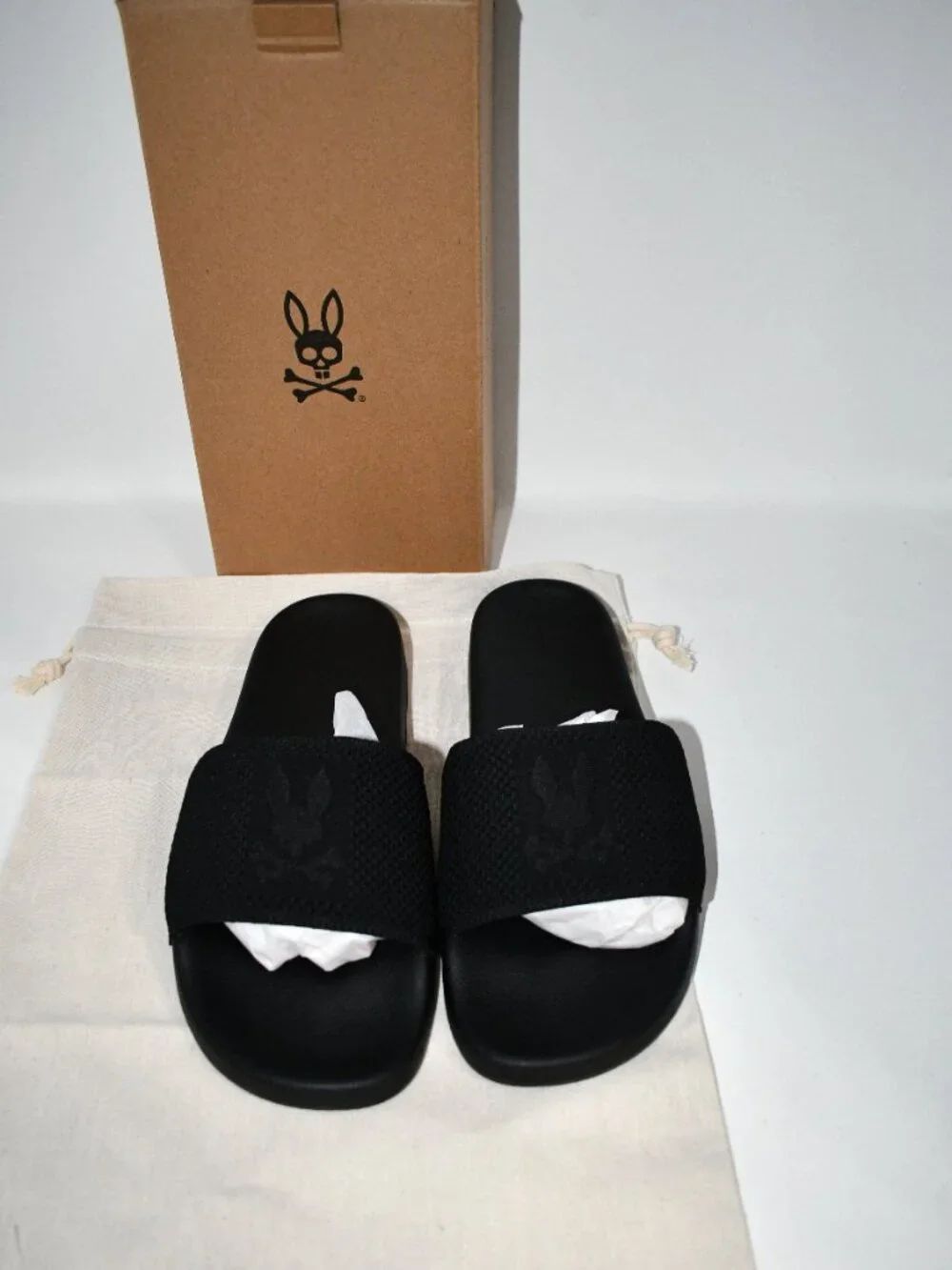 Psycho Bunny Men's Logo Knit Slides in Black Size: 10 #B6A474F200 NWT